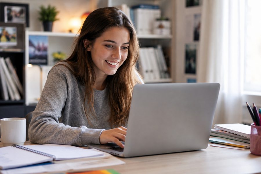 Une élève révise en ligne avec Skill Nova